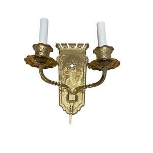 Vintage Double-Arm Wall Sconce Light Fixture Medieval Revival Look Solid Brass